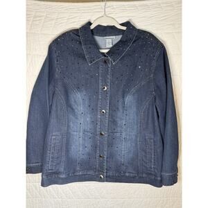 CATHERINES Added Dimensions vintage 1X Embellished Rhinestone Denim Jean Jacket